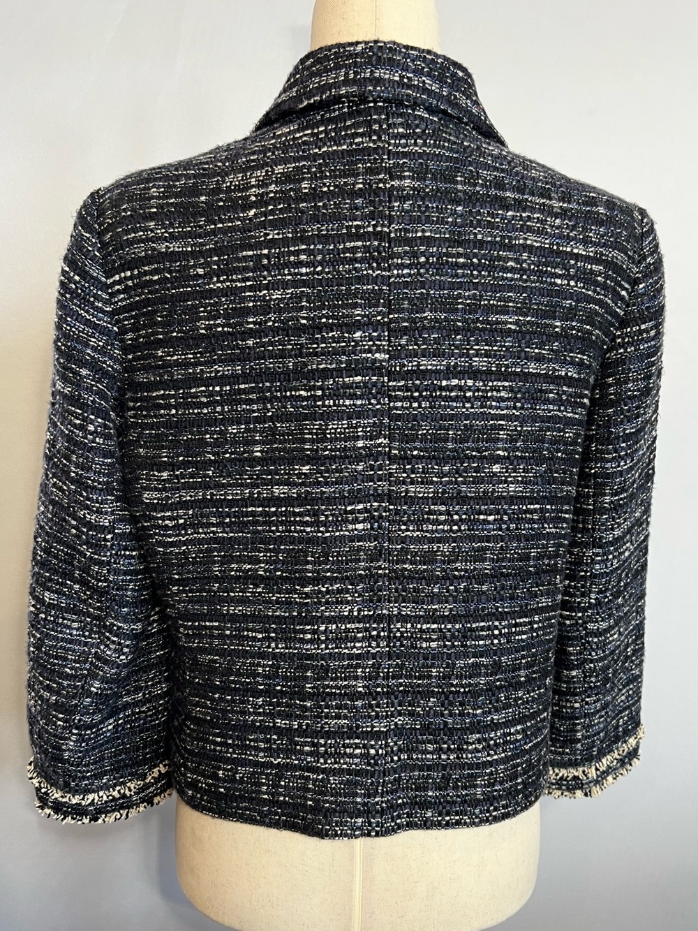 Ann Taylor Navy, Black, and Ivory Tweed Cropped Blazer - Picture 4 of 14
